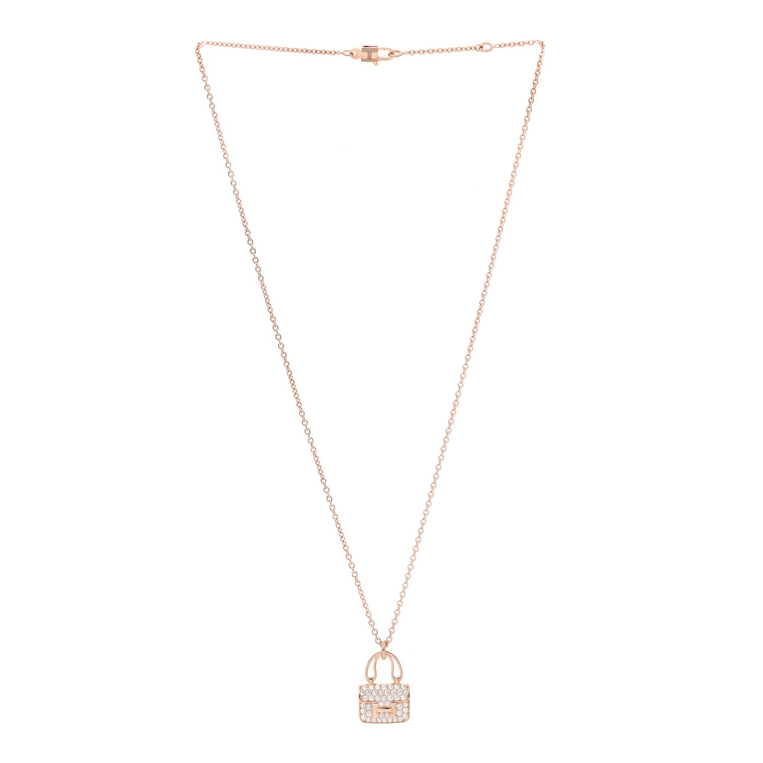 Hermes 18K Rose Gold Diamond Constance Amulettes Pendant Necklace 3 of 6
