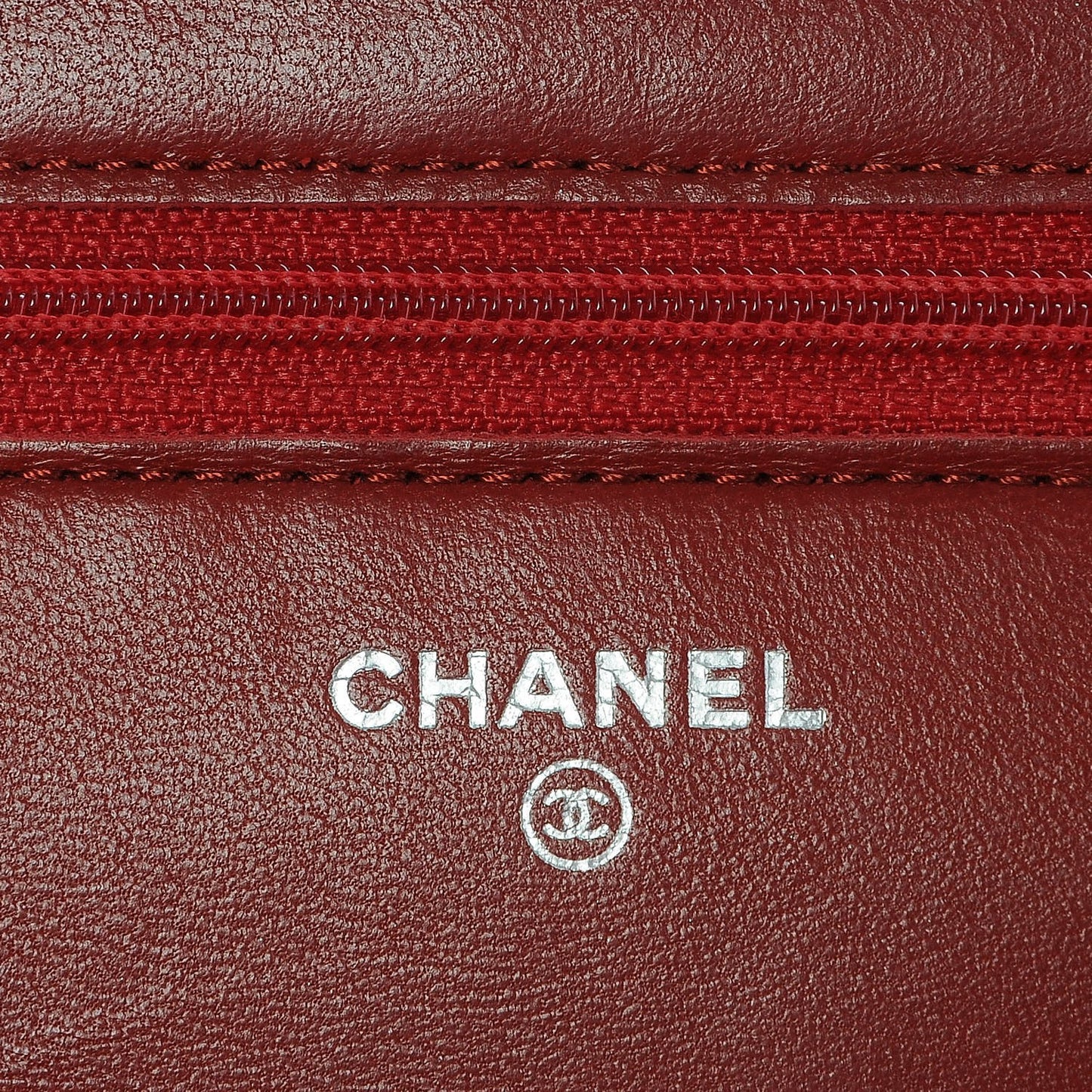 Lambskin Camellia Embossed Wallet On Chain WOC Dark Red