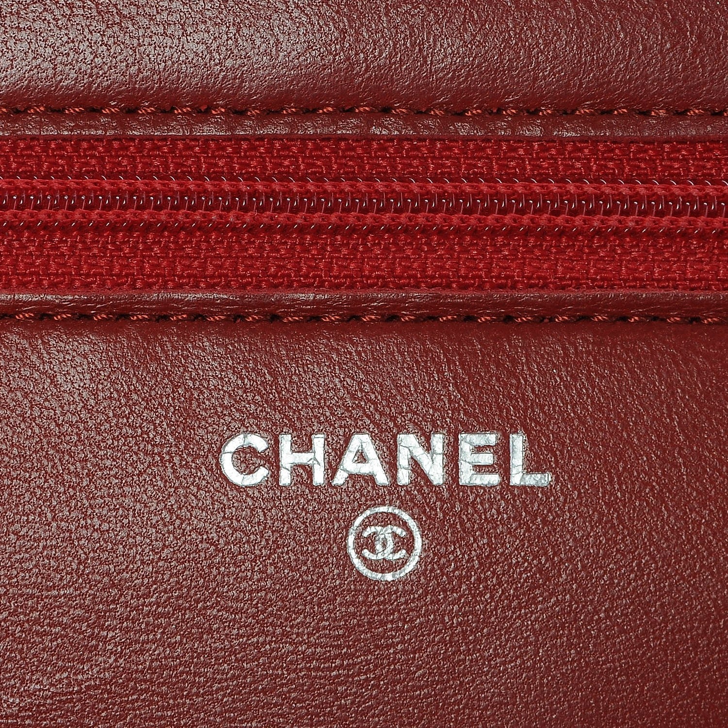 Chanel Lambskin Camellia Embossed Wallet On Chain WOC Dark Red 6 of 8
