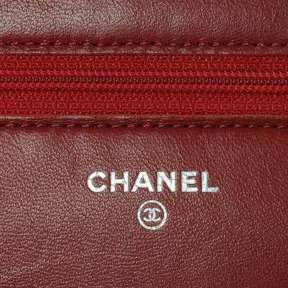 Chanel Lambskin Camellia Embossed Wallet On Chain WOC Dark Red 6 of 8