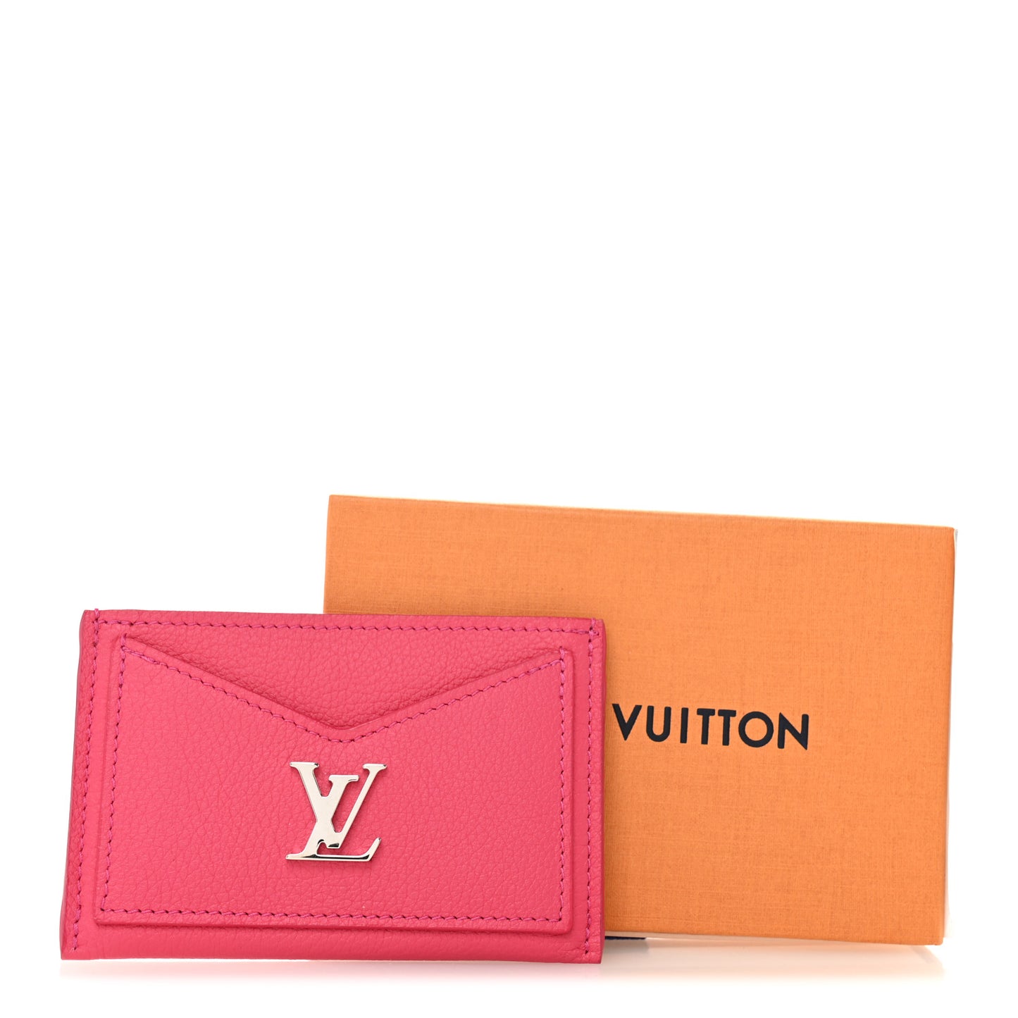 Calfskin Lockme Card Holder Hot Pink