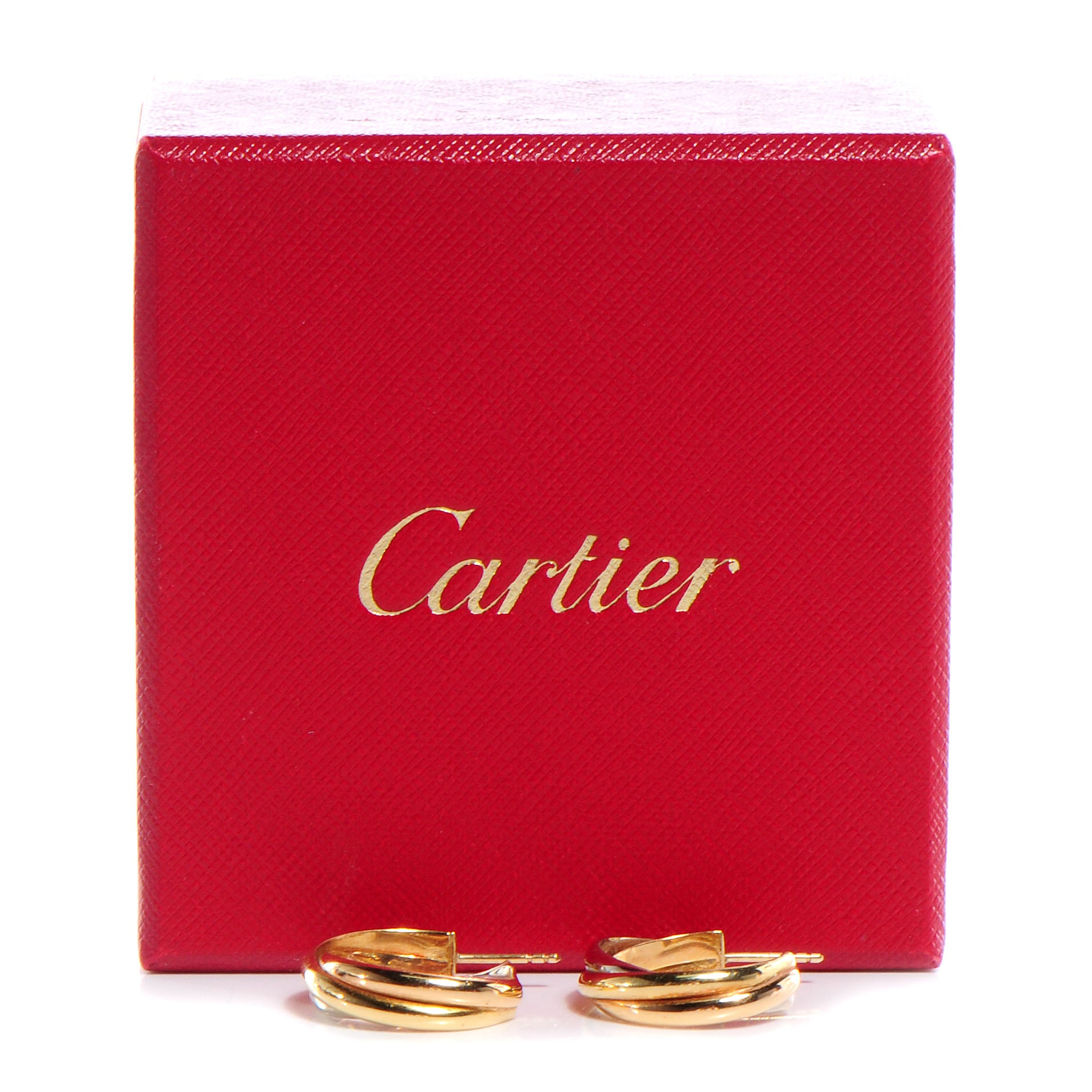 Cartier 18K Pink Yellow White Gold Trinity Hoop Earrings 8 of 8