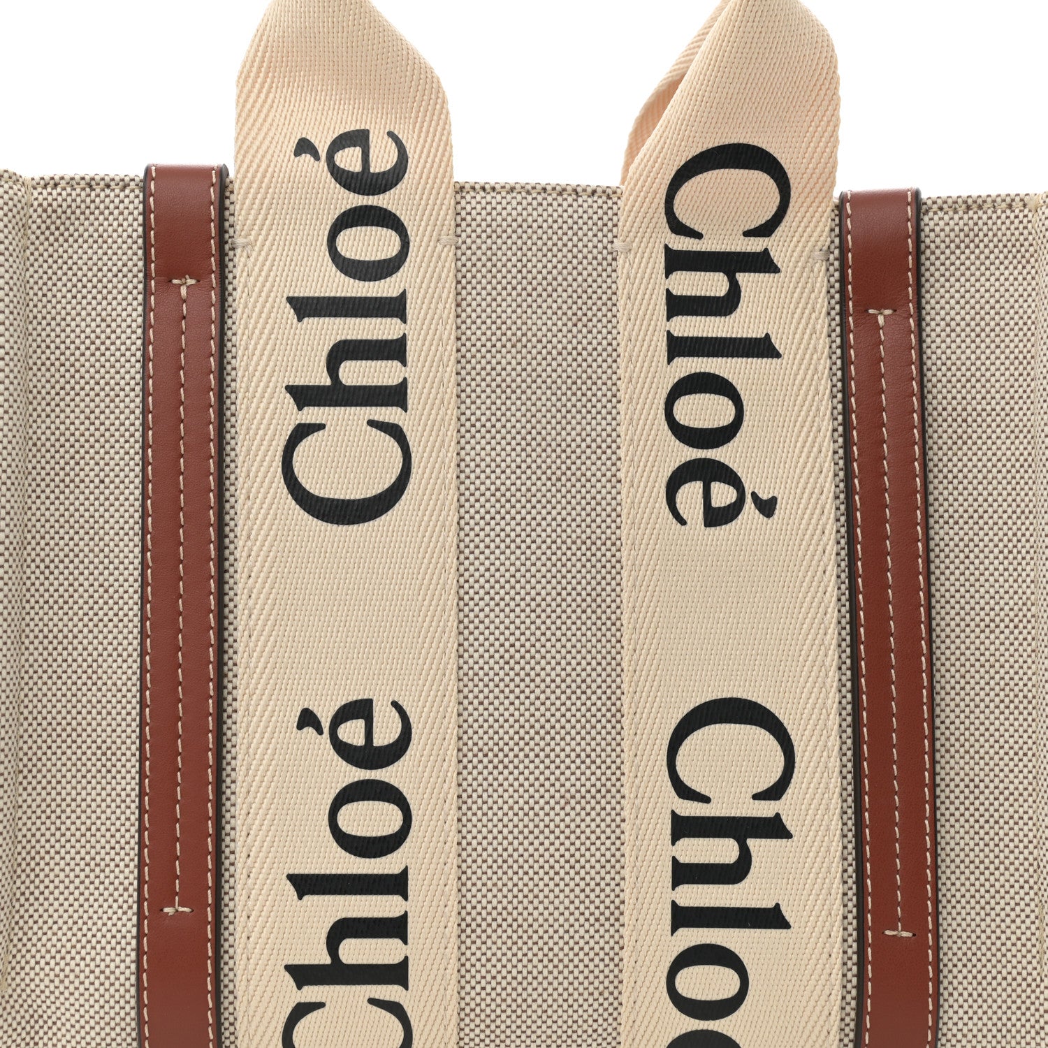 Chloe Cotton Calfskin Small Woody Ribbon Tote White Brown 7 of 10
