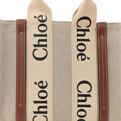 Chloe Cotton Calfskin Small Woody Ribbon Tote White Brown 7 of 10