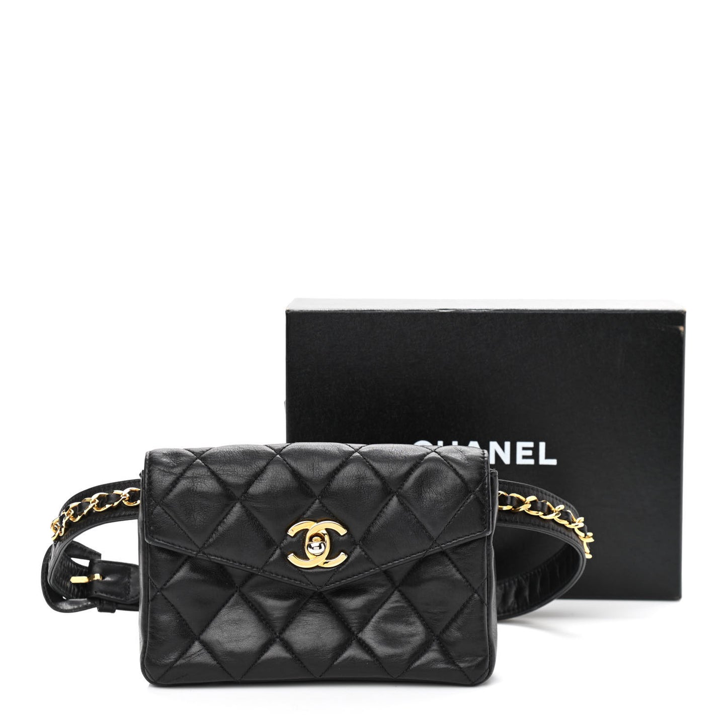 Lambskin Quilted Flap Waist Belt Bag 75 30 Black