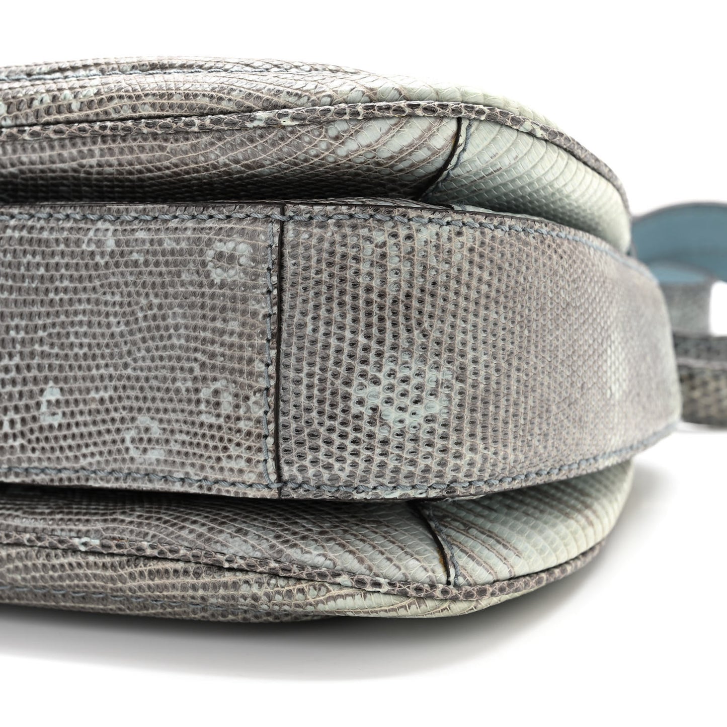 Calfskin Lizard Embossed Medium New Bamboo Top Handle Bag Blue