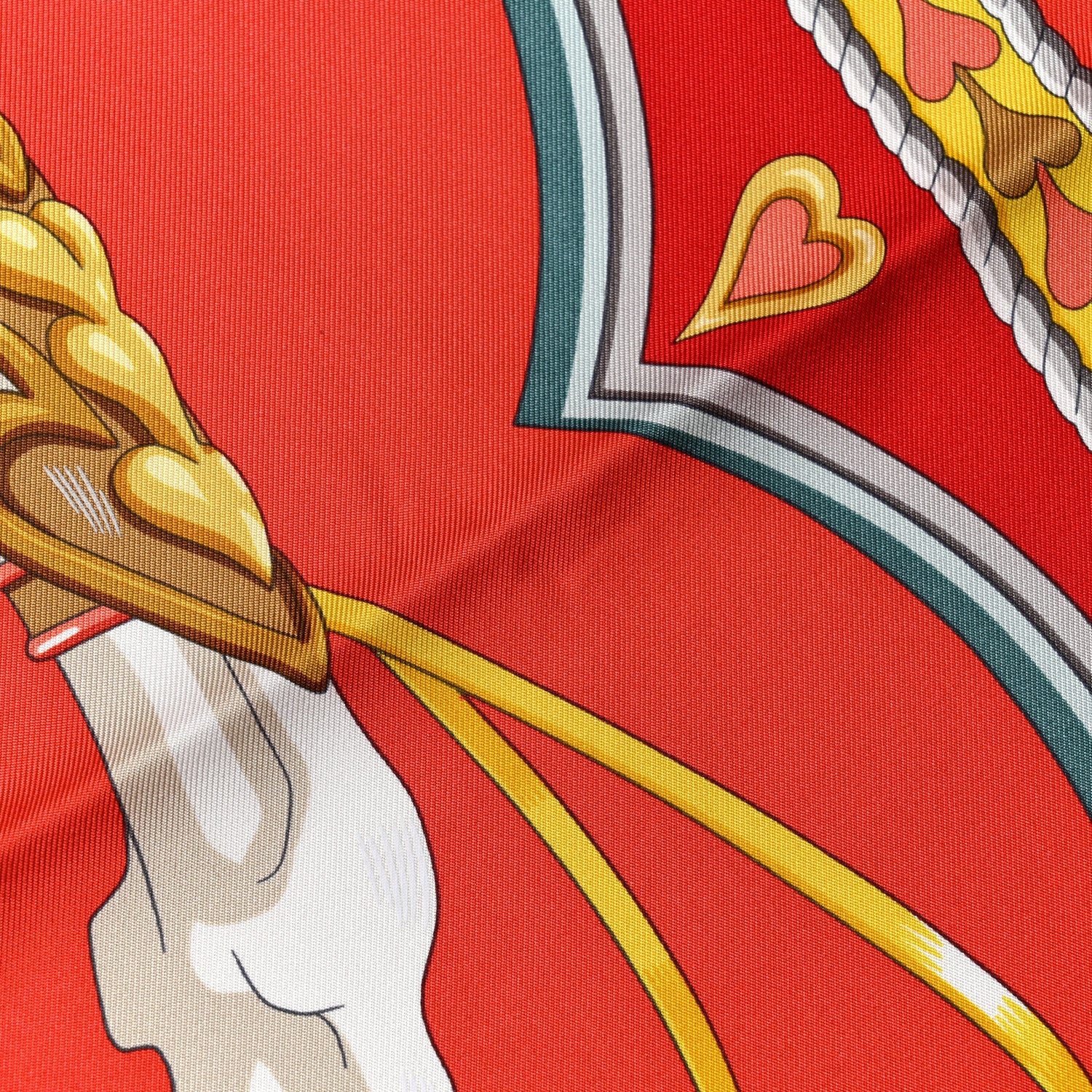 Hermes Silk Harnais De Coeur Scarf 90 Rouge White Gold 5 of 5