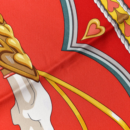 Hermes Silk Harnais De Coeur Scarf 90 Rouge White Gold 5 of 5