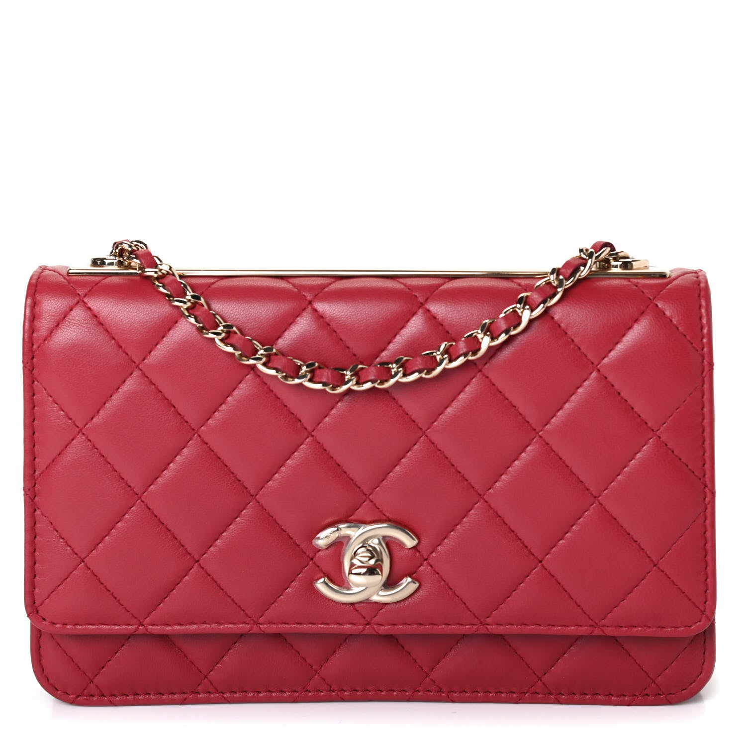 Chanel Lambskin Quilted Trendy CC Wallet On Chain WOC Red 1 of 4