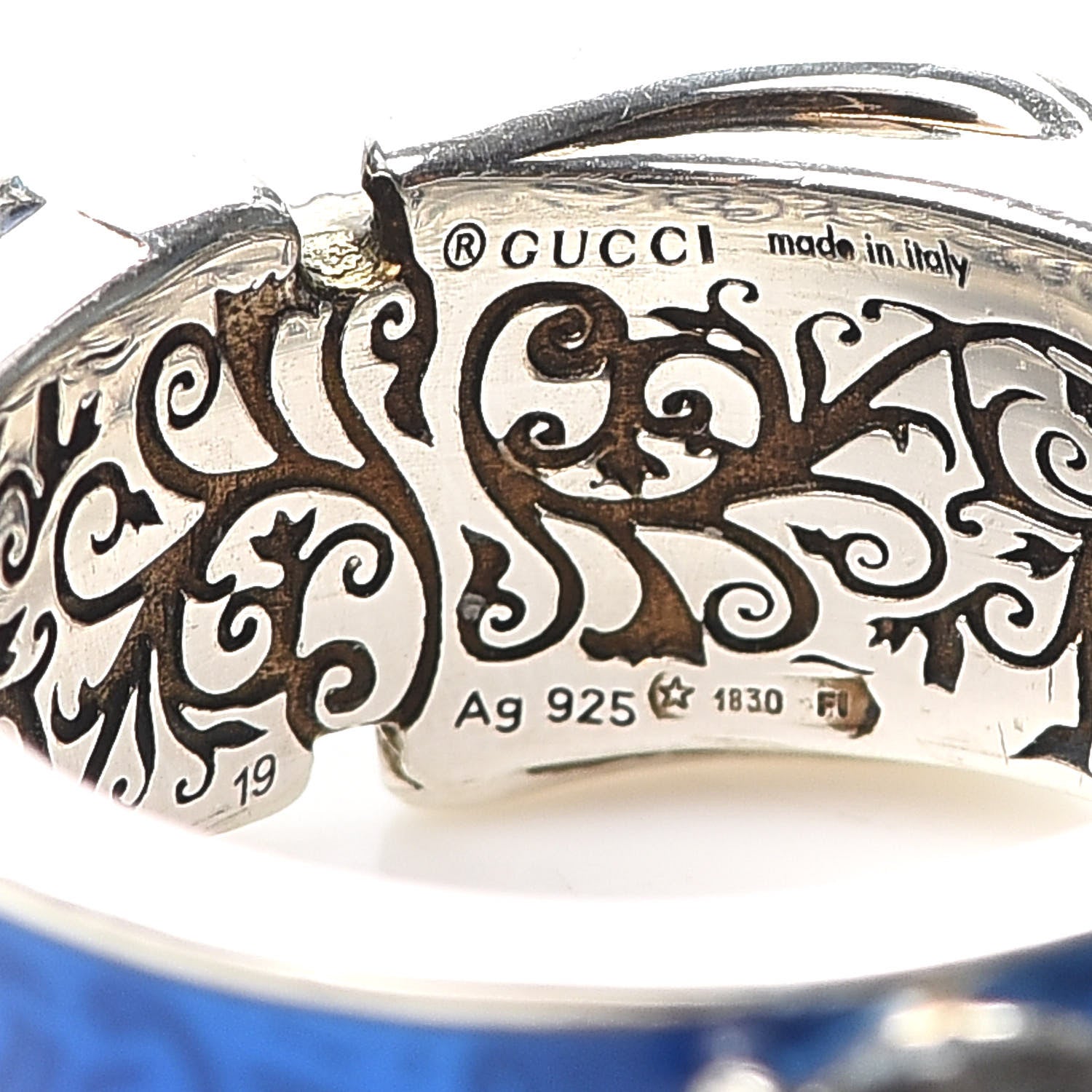 Gucci Sterling Silver Enamel Buckle Ring Blue 59 8.75 4 of 4