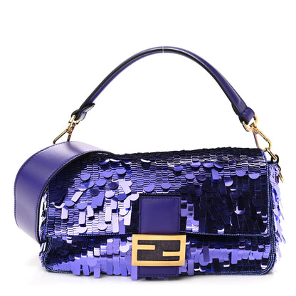 Fendi Sequin Paillettes Shiny Nappa Sex and the City Baguette Viola Purple Rain 1 of 9