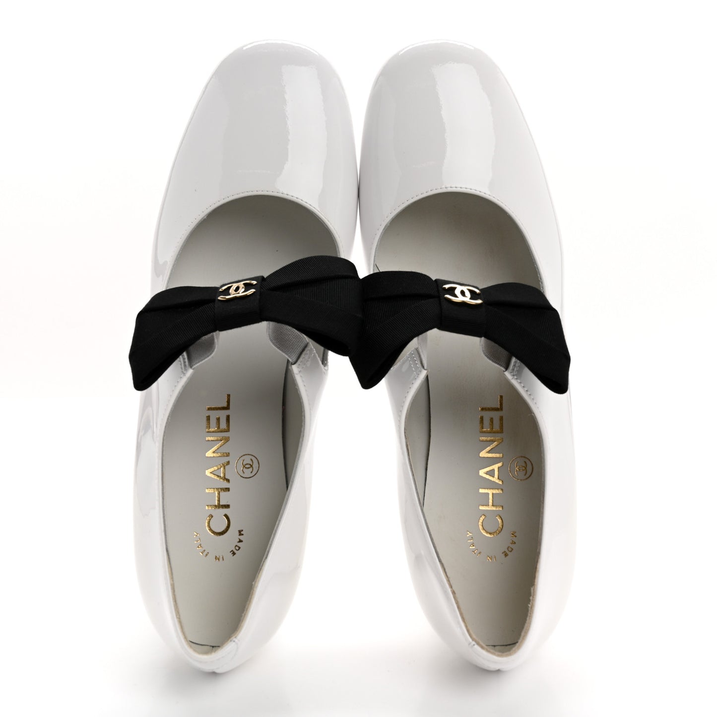Patent Calfskin Grosgrain Bow Mary Jane Pumps 37 White Black