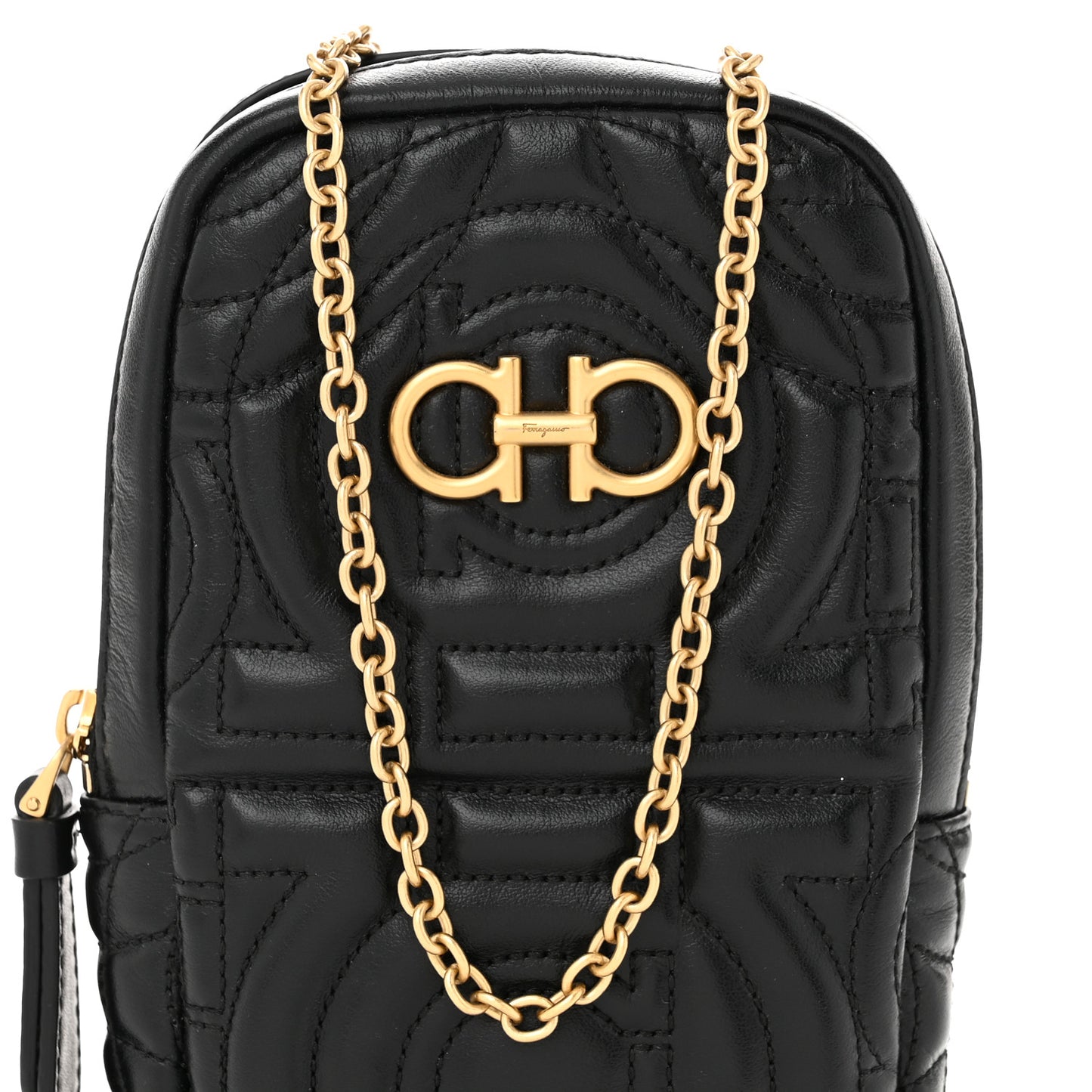 Calfskin Quilted Gancini Mini Mufasa Crossbody Black
