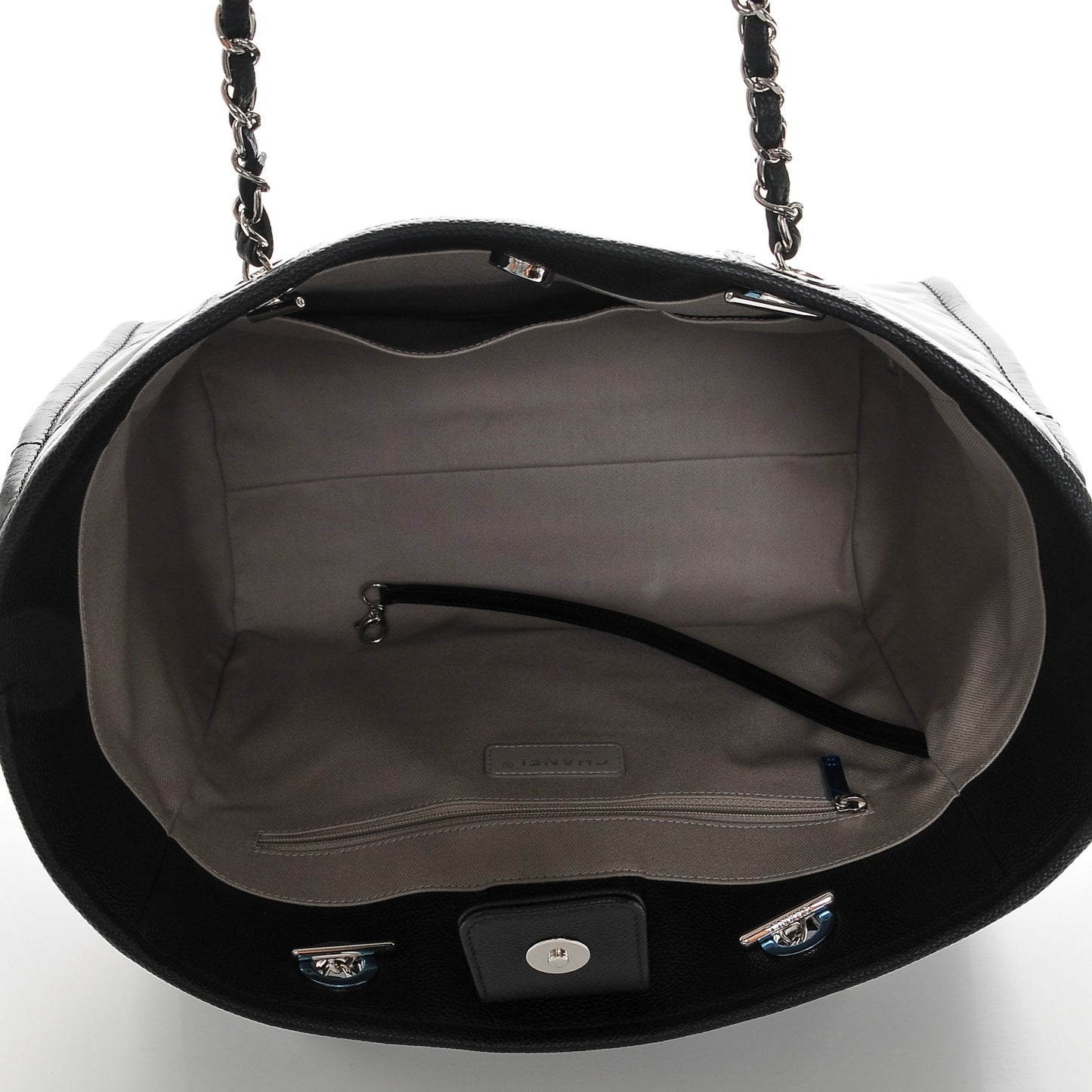 Glazed Calfskin Small Deauville Tote Black