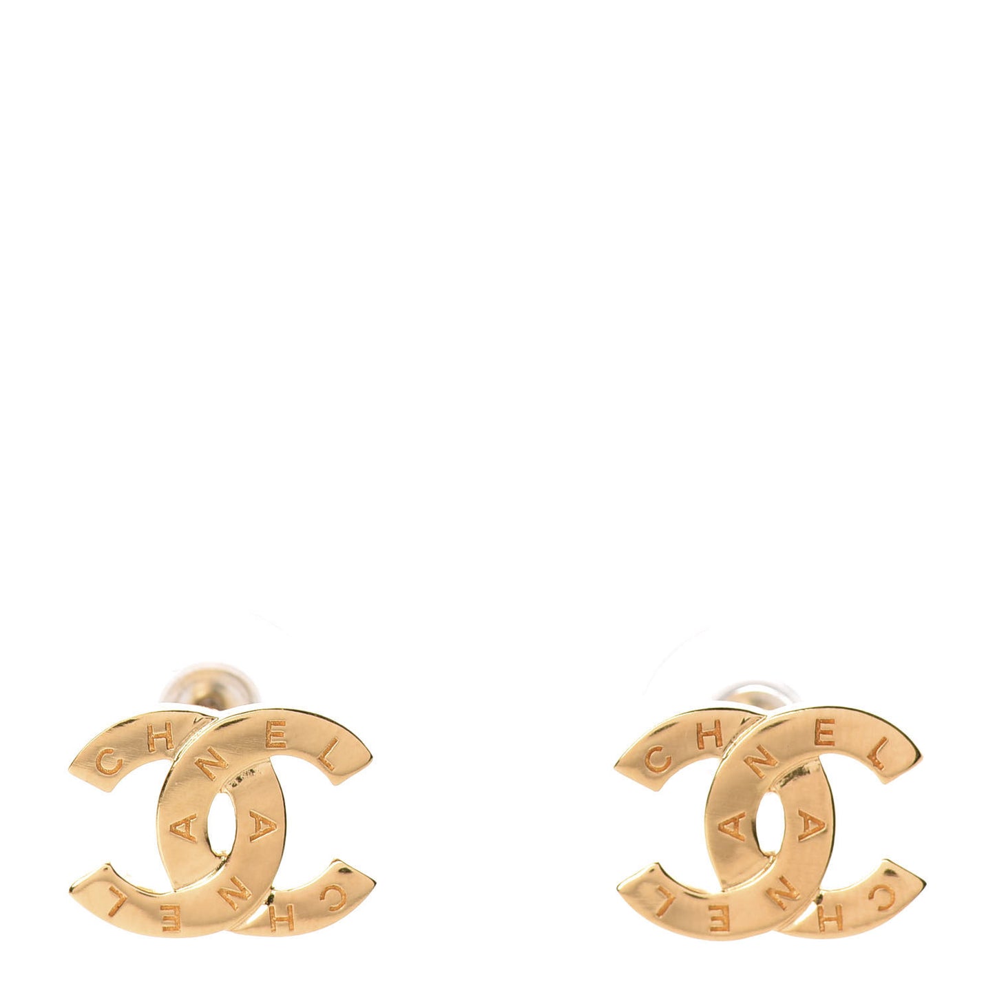 Metal CC Paris Button Stud Earrings Gold