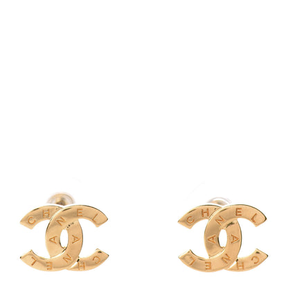 Chanel Metal CC Paris Button Stud Earrings Gold 1 of 5