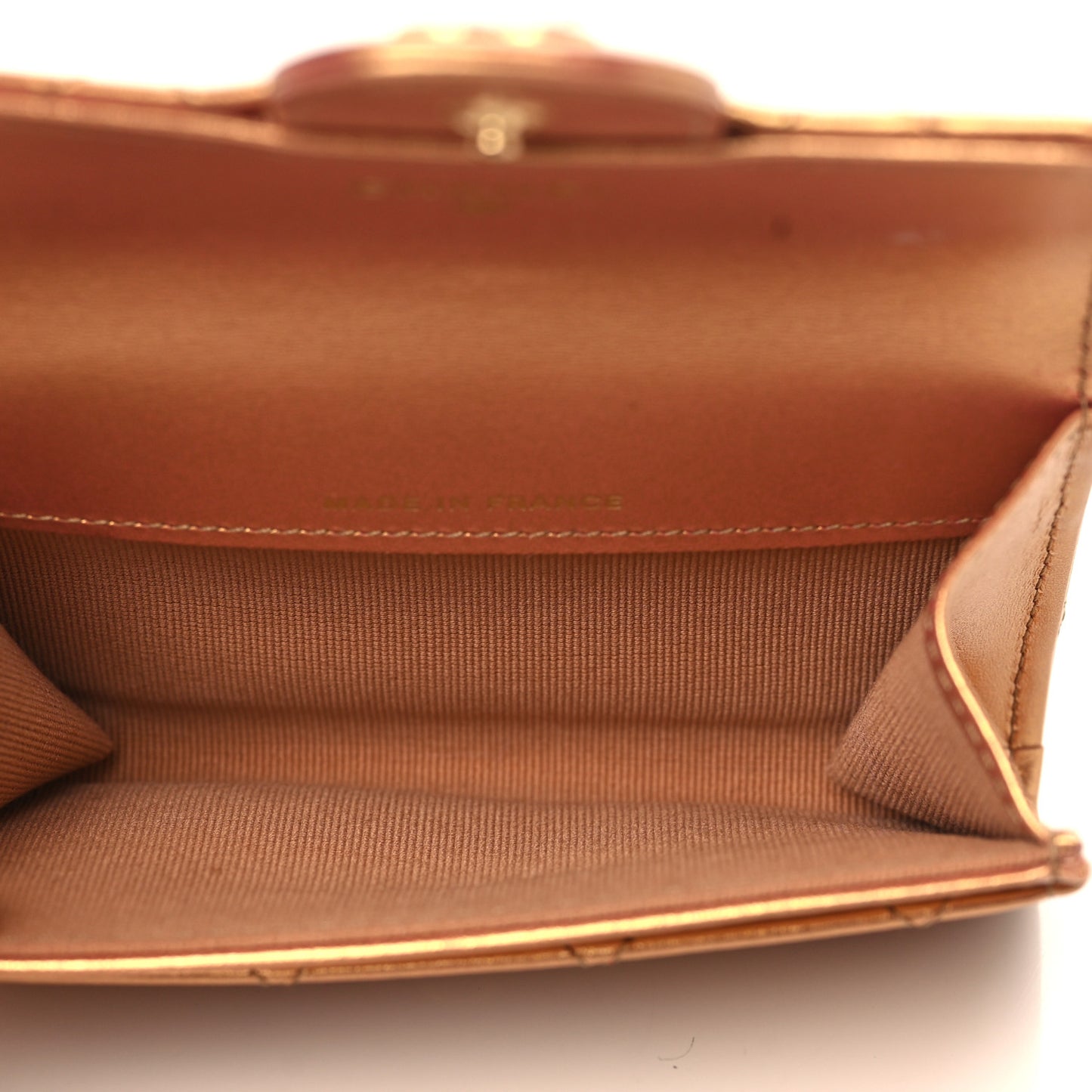 Metallic Lambskin Quilted Flap Card Holder Wallet Golden