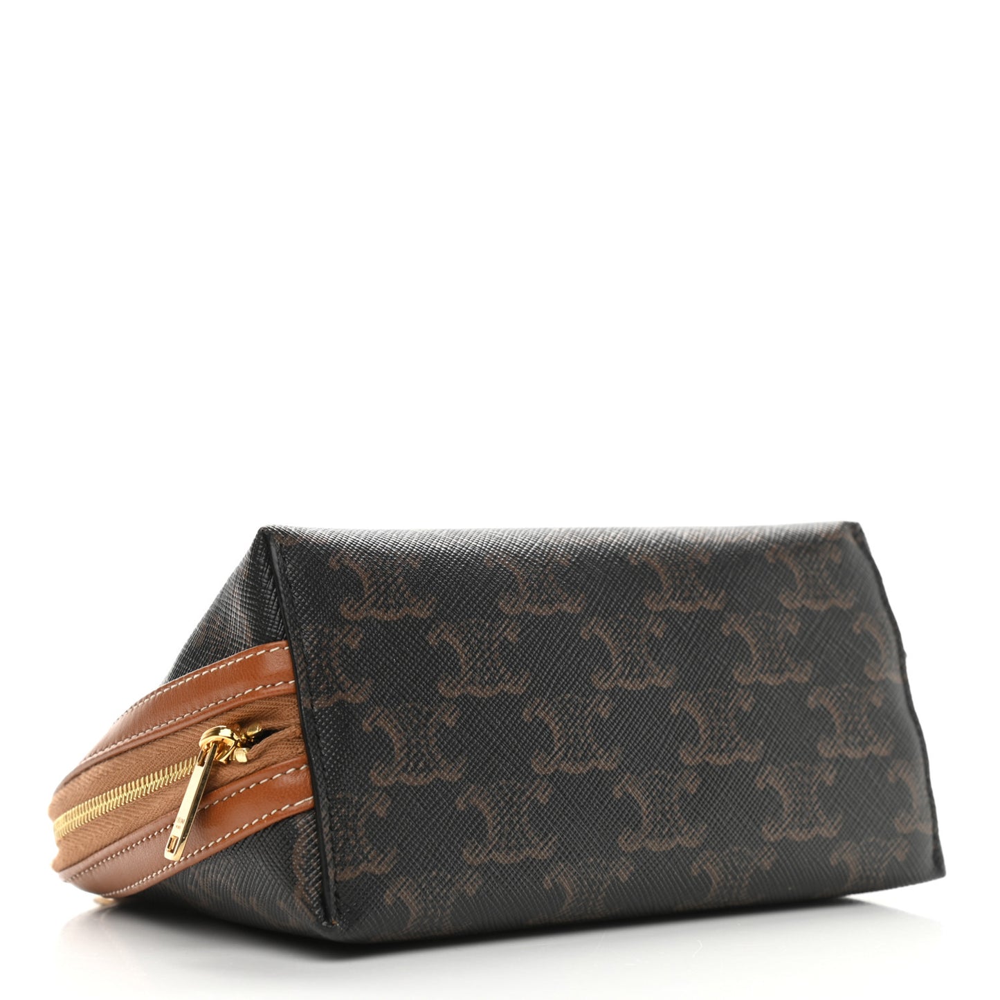 Triomphe Canvas Calfskin Mini Clutch on Chain Tan