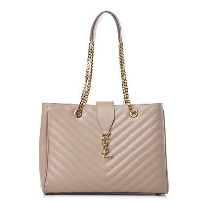 Saint Laurent Grain De Poudre Matelasse Chevron Monogram Shopping Bag Nude Powder 1 of 7