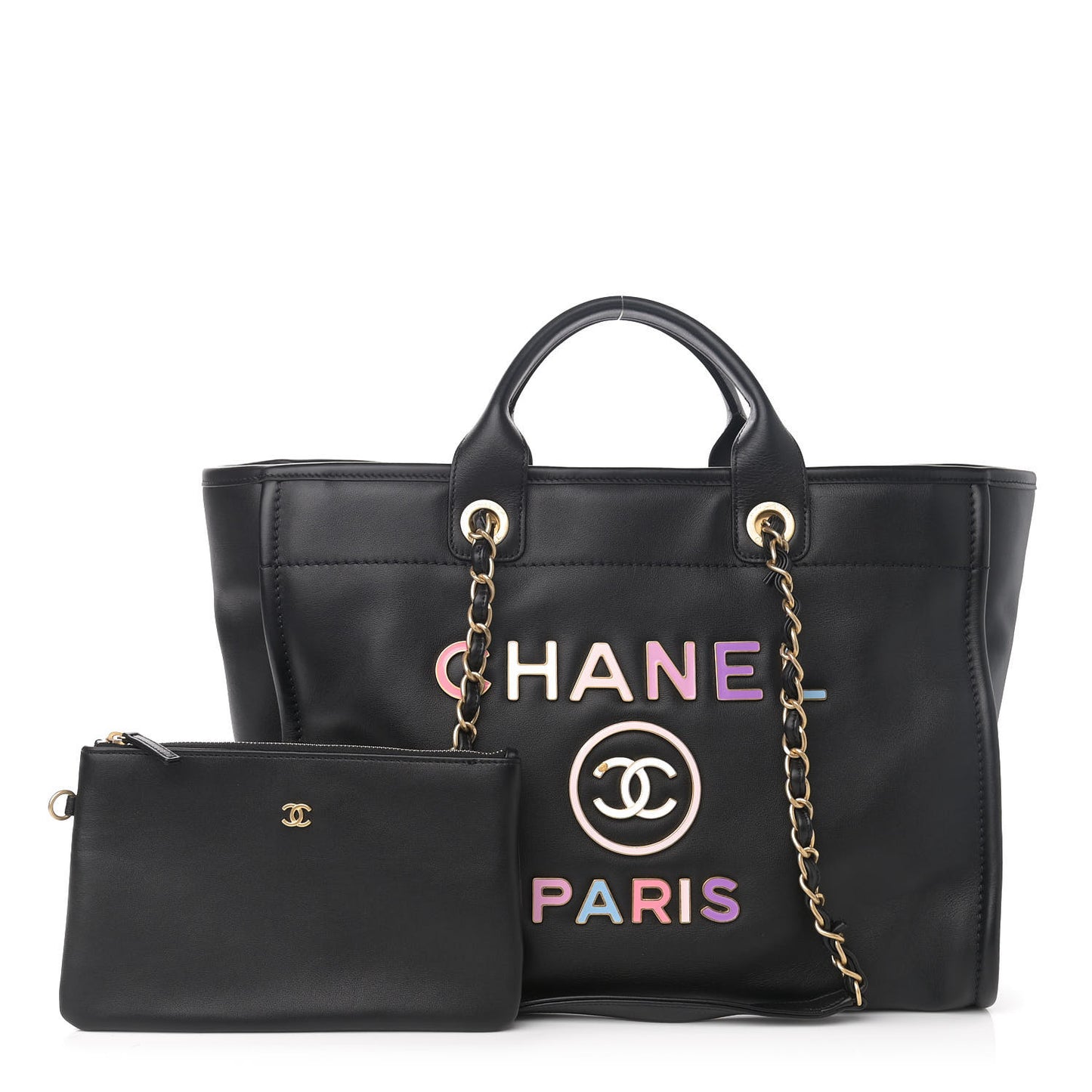 Calfskin Medium Deauville Tote Black Multicolor