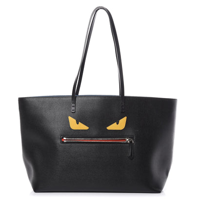 Fendi Vitello Elite Cuoio Monster Buggies Medium Roll Tote Black Multicolor Blue Cobalto 1 of 11