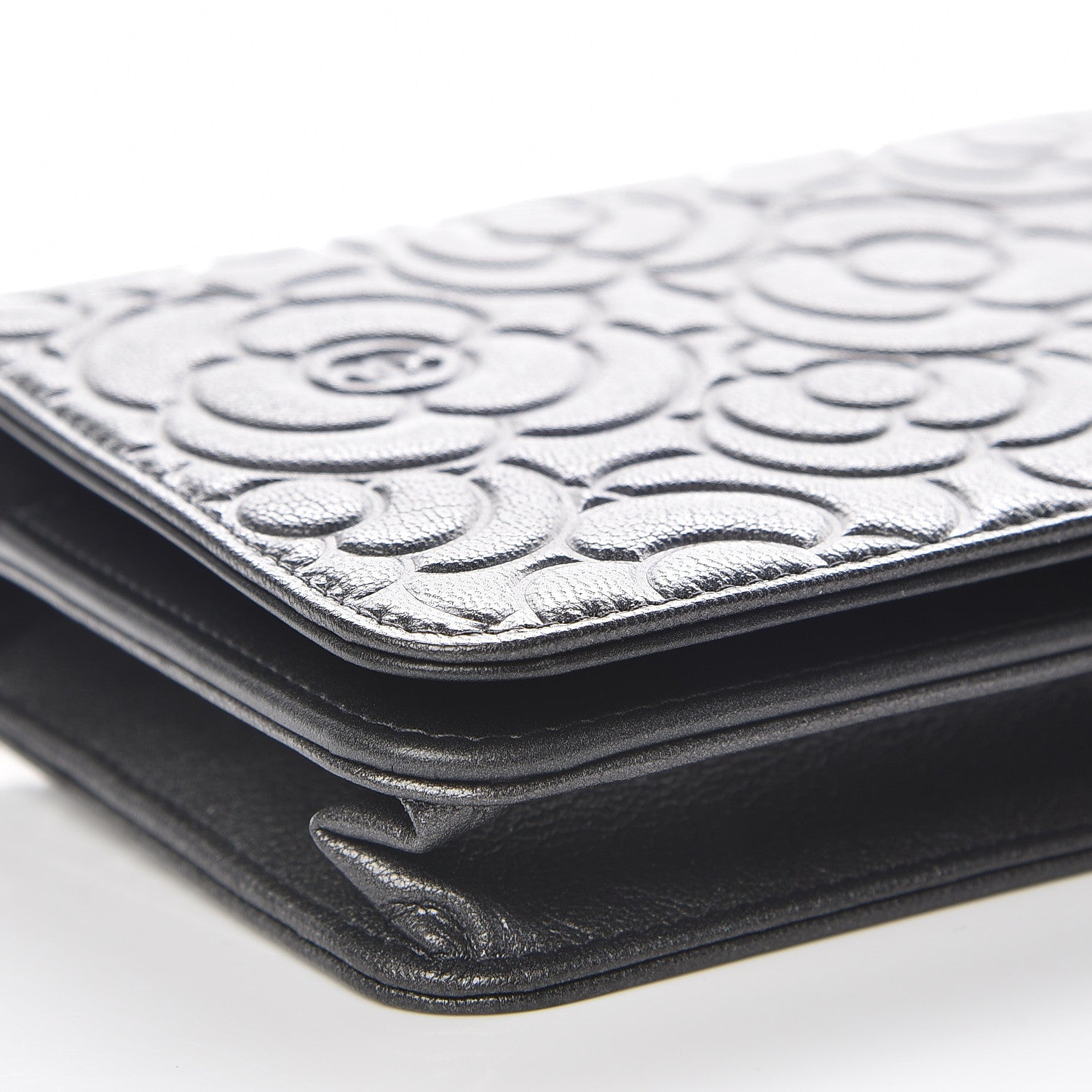 Chanel Goatskin Camellia Embossed Wallet On Chain WOC Grey 9 of 11