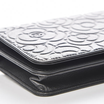 Chanel Goatskin Camellia Embossed Wallet On Chain WOC Grey 9 of 11