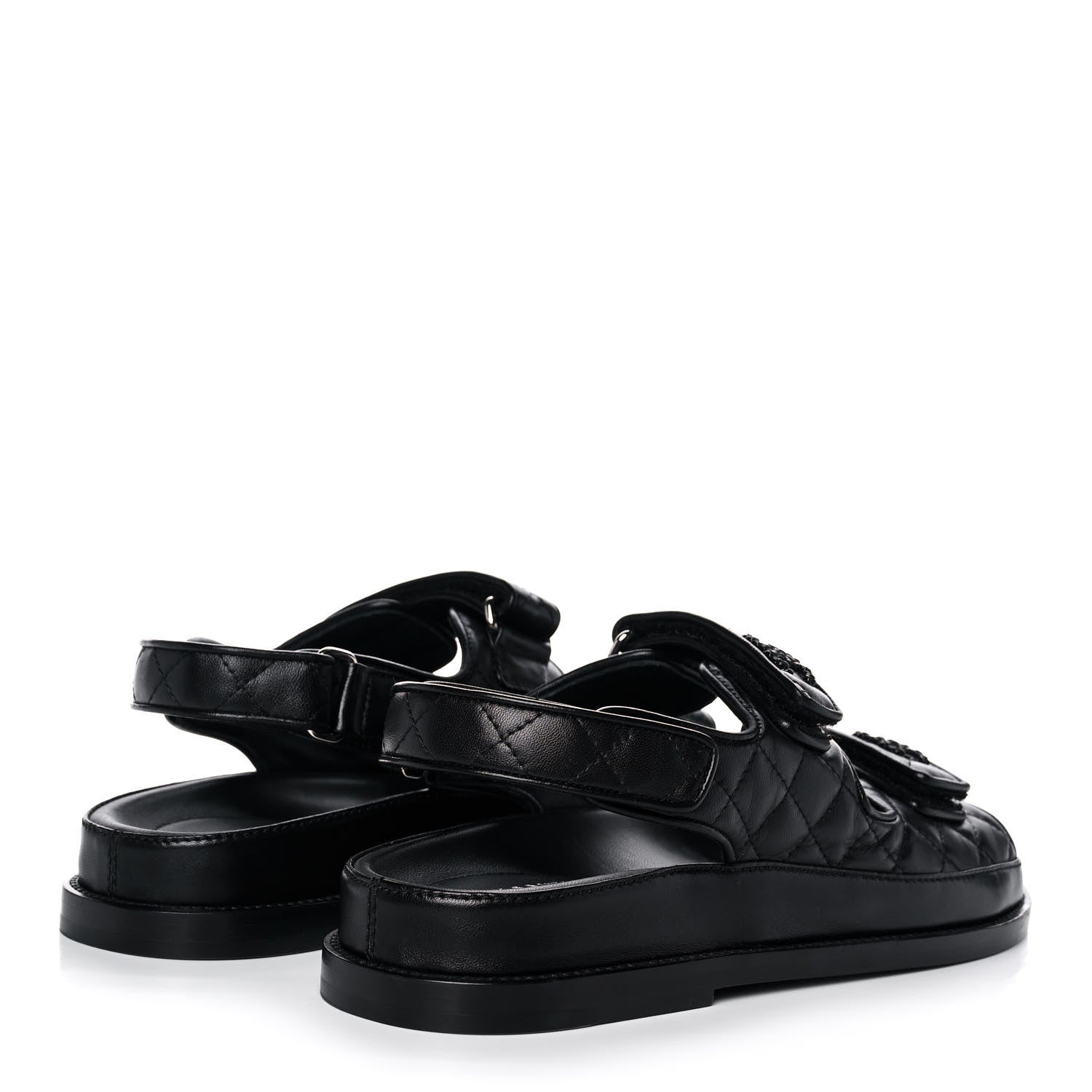 Chanel Lambskin Quilted Velcro Dad Sandals 39 So Black 4 of 10