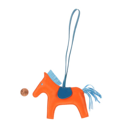 Hermes Milo Lambskin Grigri Rodeo Horse Bag Charm MM Feu Celeste Bleu Izmir 2 of 4