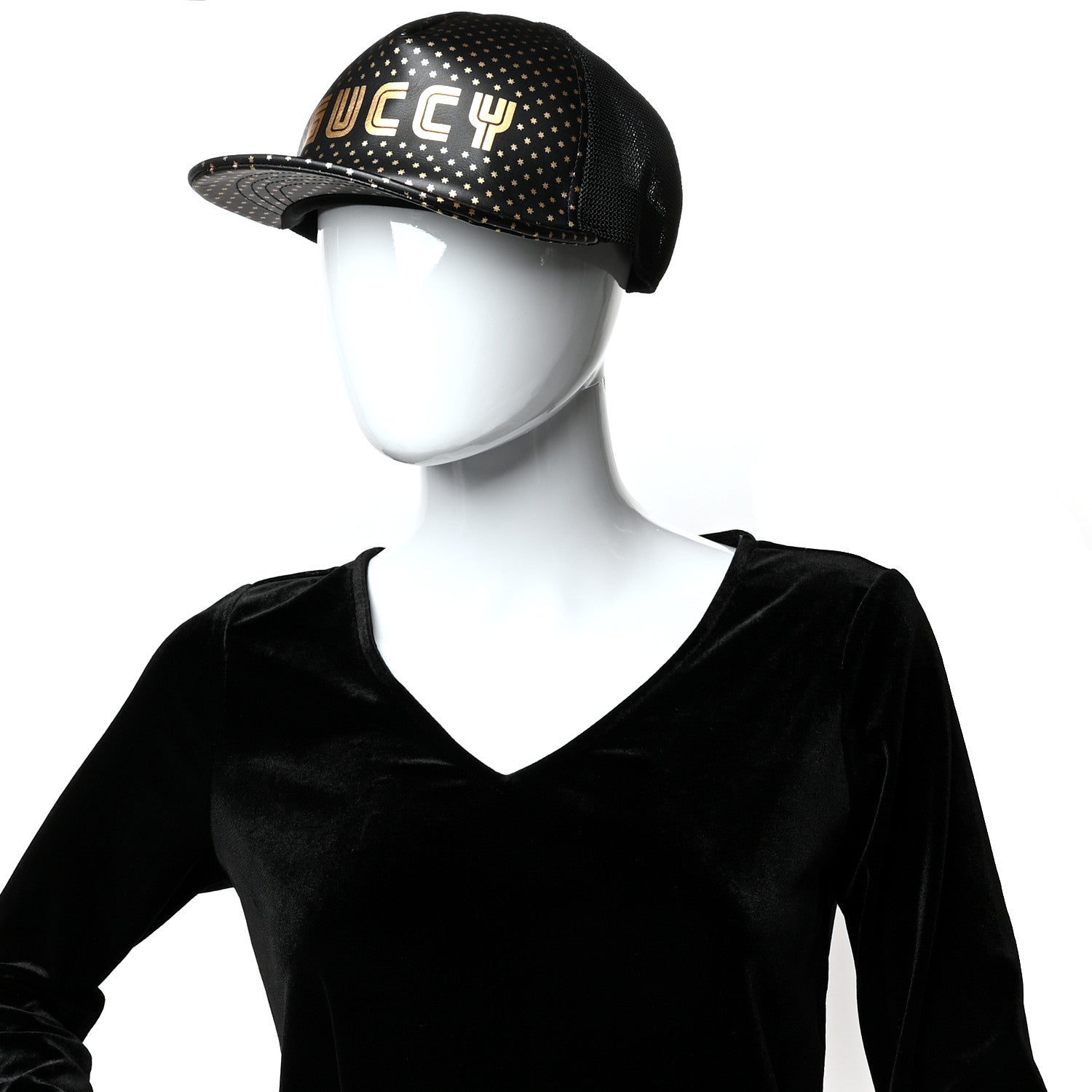 Gucci X SEGA Calfskin GUCCY Stars Baseball Hat XL Black Gold 2 of 9