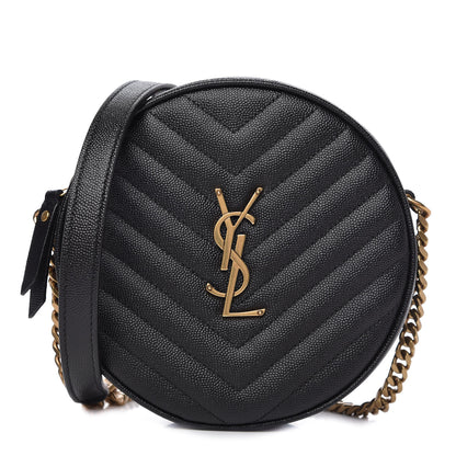 Saint Laurent Grain De Poudre Matelasse Chevron Quilted Round Vinyle Camera Bag Black 1 of 10