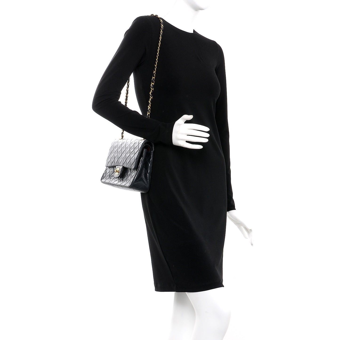 Lambskin Quilted Medium Double Flap Navy