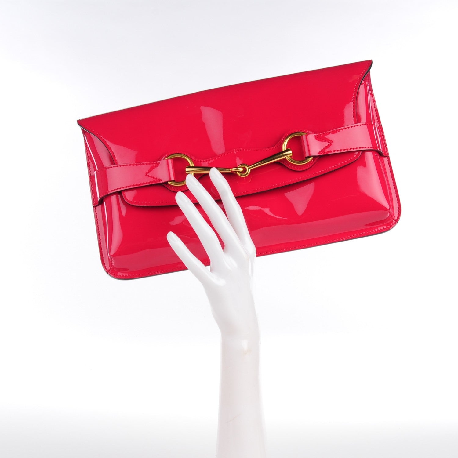 Gucci Patent Large Bright Bit Clutch Shocking Pink 2 of 7