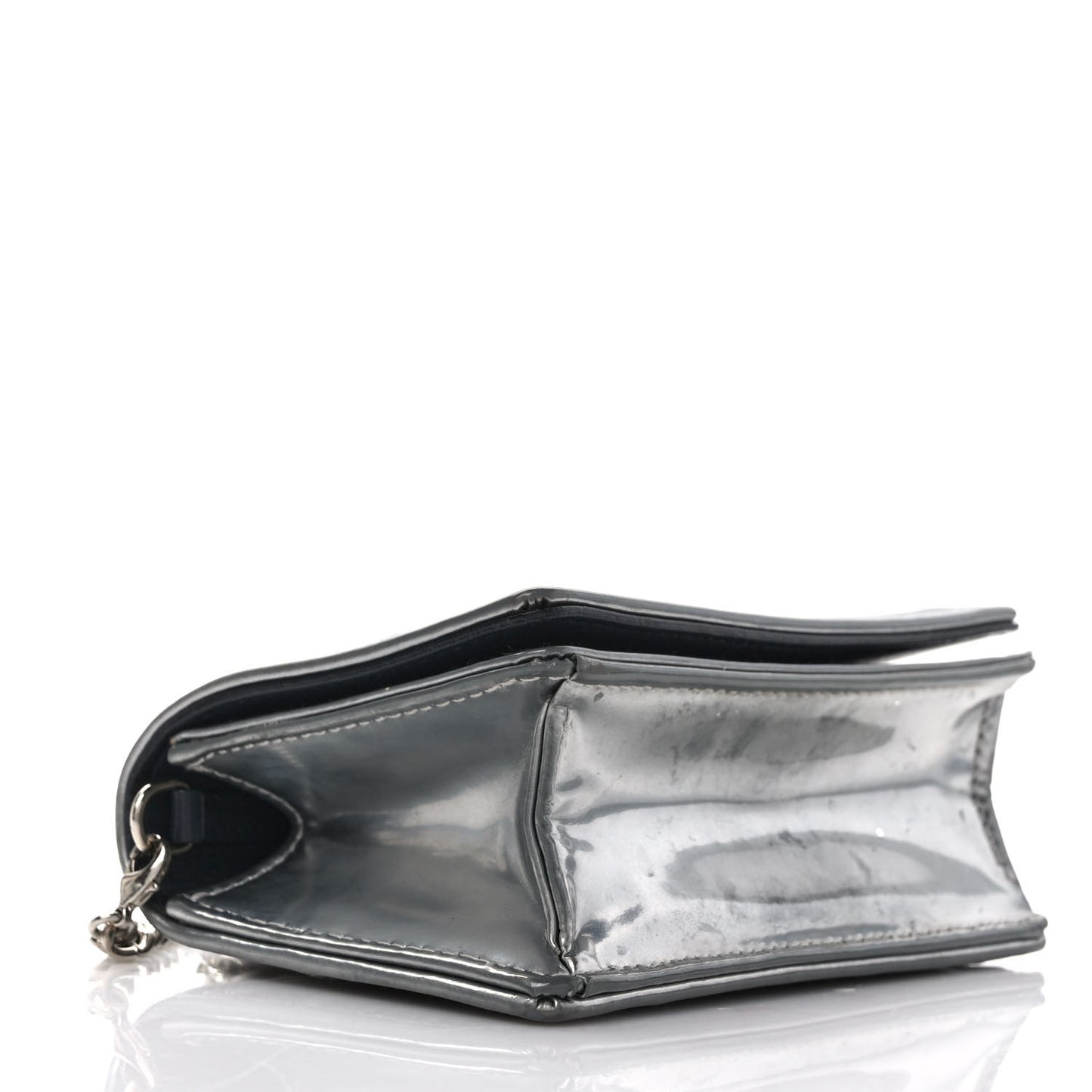 Metallic Patent Micro-Cannage Baby Diorama Flap Bag Silver