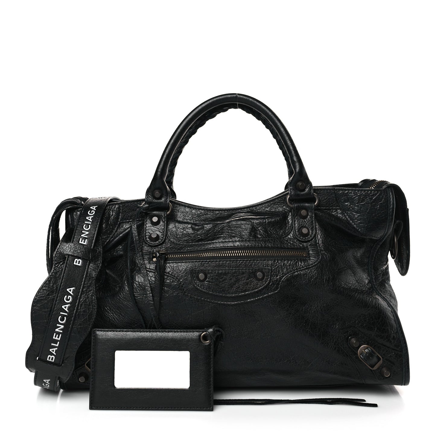 Agneau Classic Hardware City Logo Strap Black White
