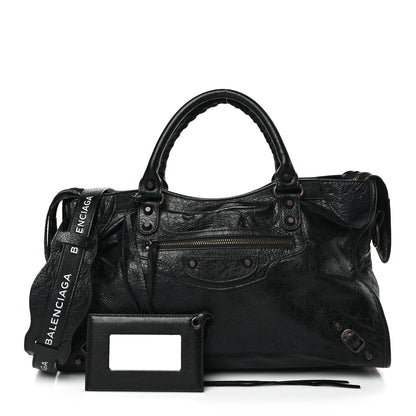 Balenciaga Agneau Classic Hardware City Logo Strap Black White 1 of 9