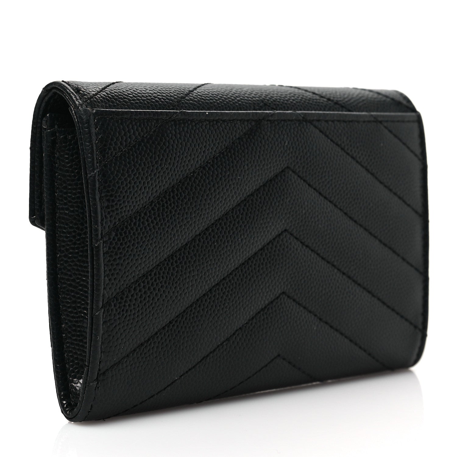 Saint Laurent Grain De Poudre Matelasse Chevron Small Monogram Envelope Wallet Black 3 of 8