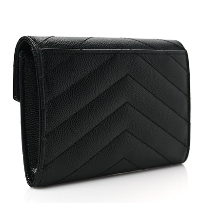 Saint Laurent Grain De Poudre Matelasse Chevron Small Monogram Envelope Wallet Black 3 of 8