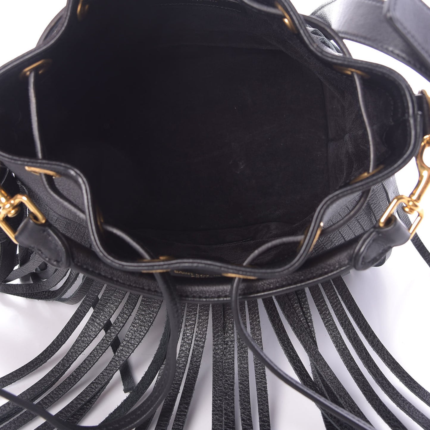 Calfskin Small Emmanuelle Fringe Bucket Bag Black