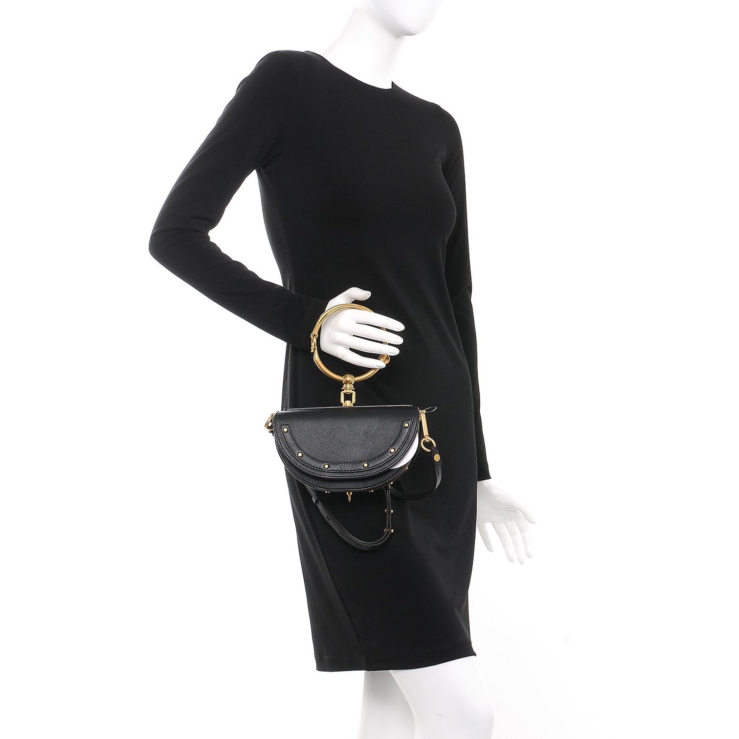 Calfskin Small Nile Bracelet Minaudiere Bag Black