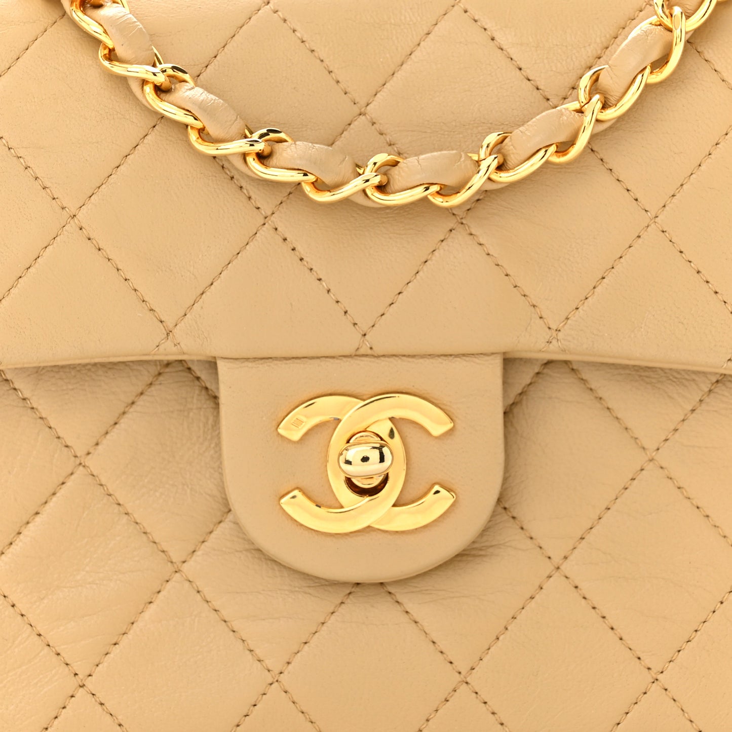 Lambskin Quilted Mini Square Flap Beige