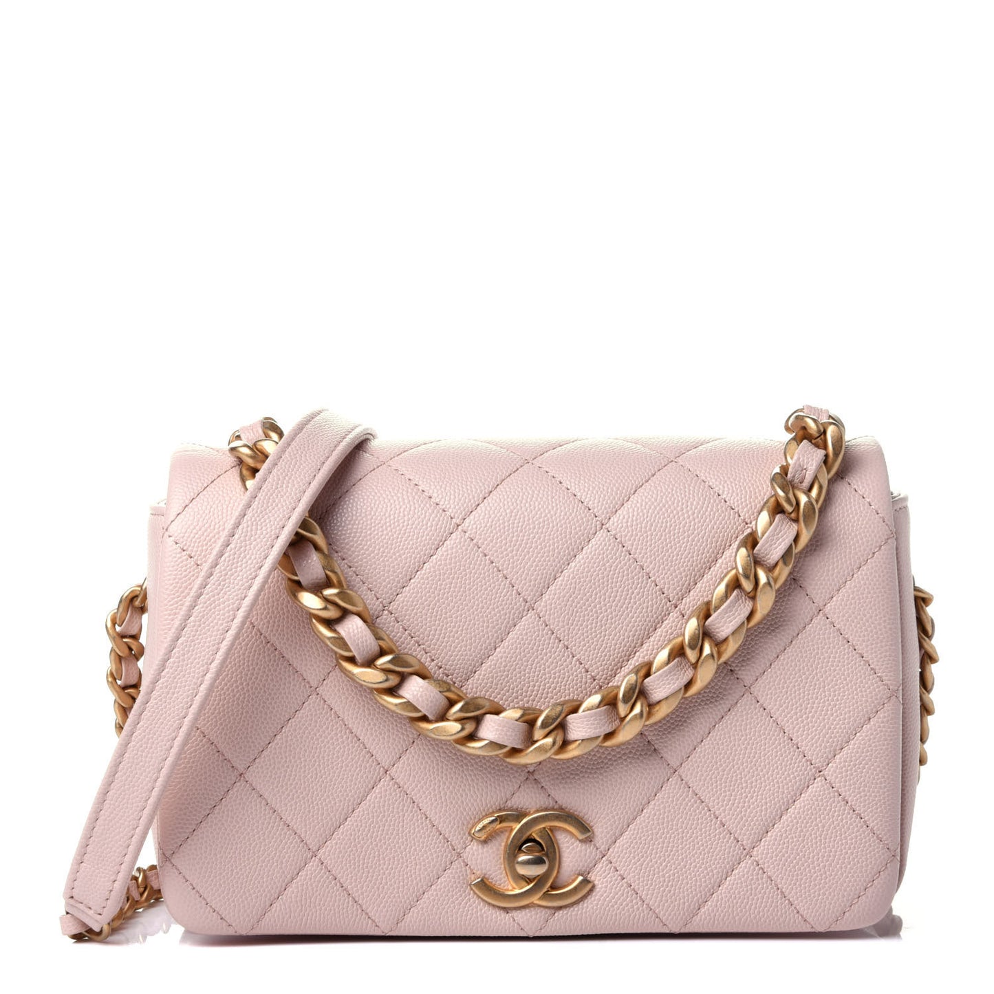 Caviar Quilted Small Fashion Therapy Flap Bag Beige