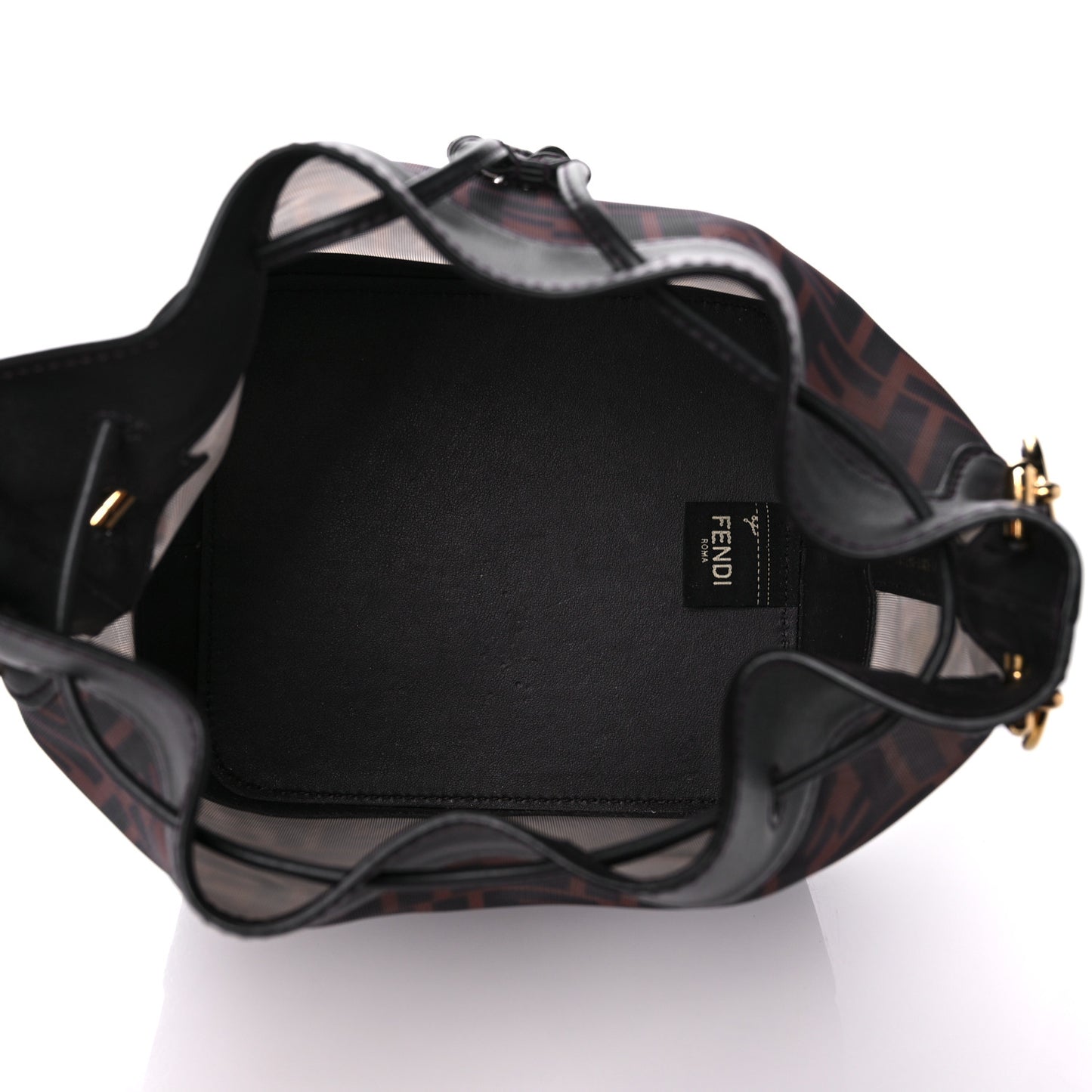 Mesh Vitello Grace F is Fendi FF 1974 Grande Mon Tresor Bucket Bag Marrone Black Ebano