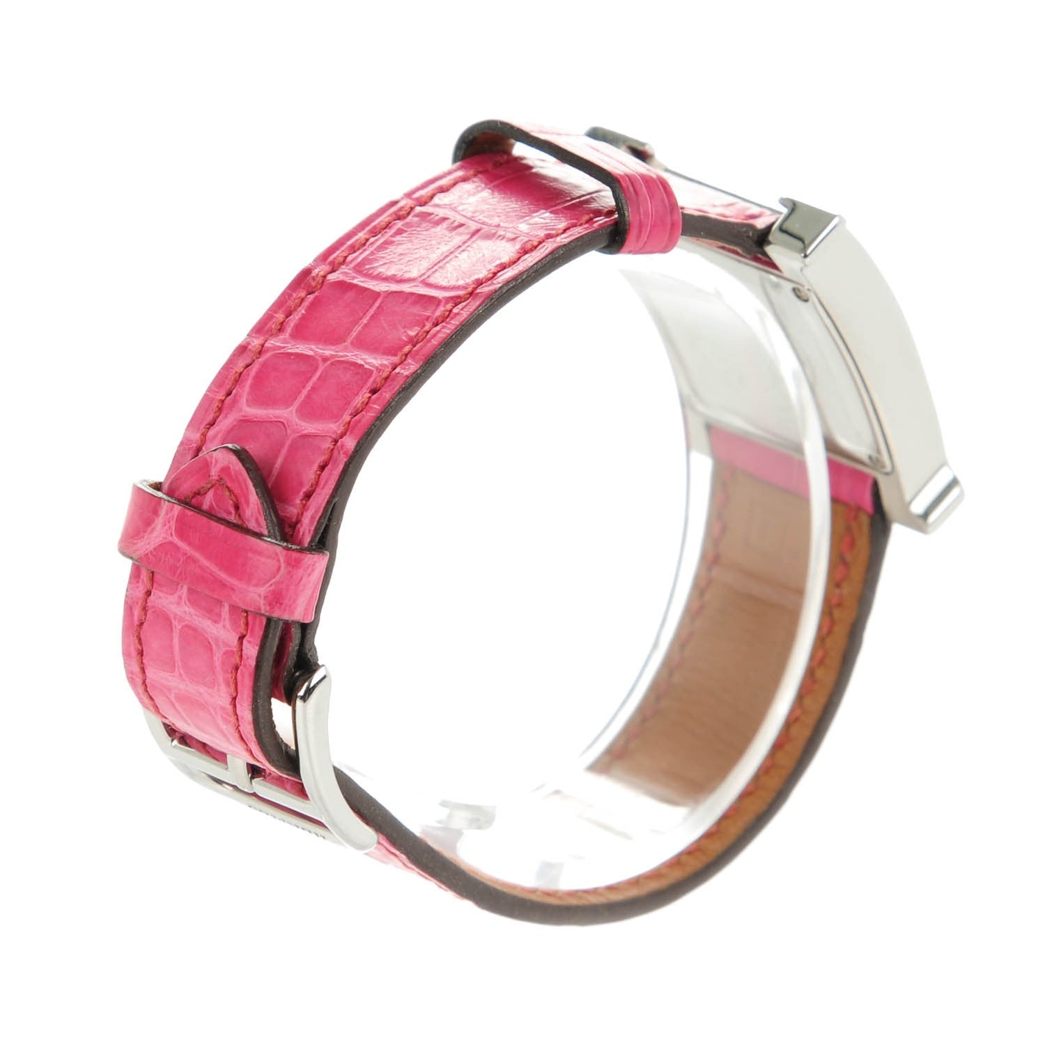 Hermes Stainless Steel Alligator 21mm Heure H Hour Quartz Watch Framboise 5 of 10
