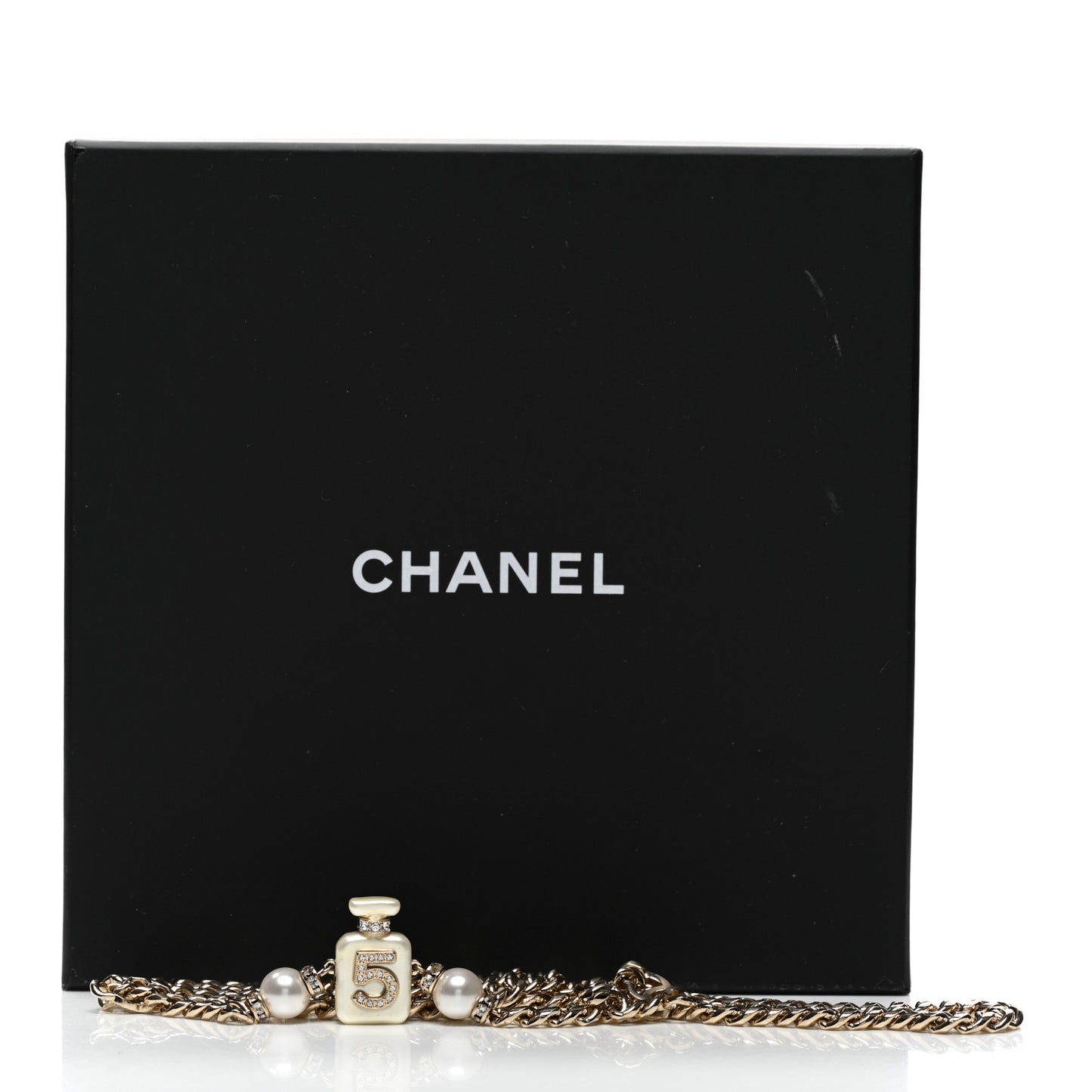 Resin Crystal Pearl CC No 5 Perfume Bottle Necklace