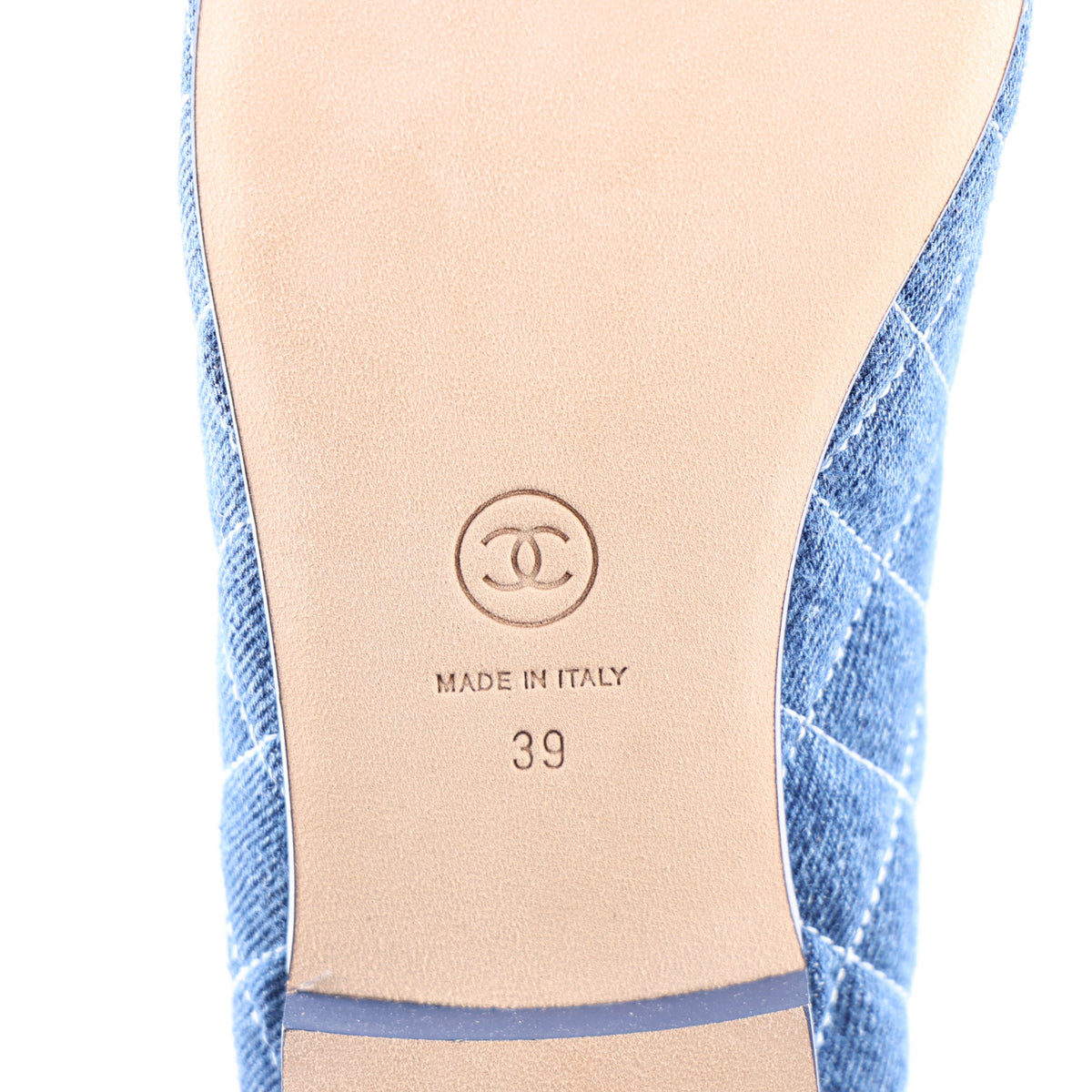 Washed Denim Quilted Cap Toe CC Ballerina Flats 39 Blue