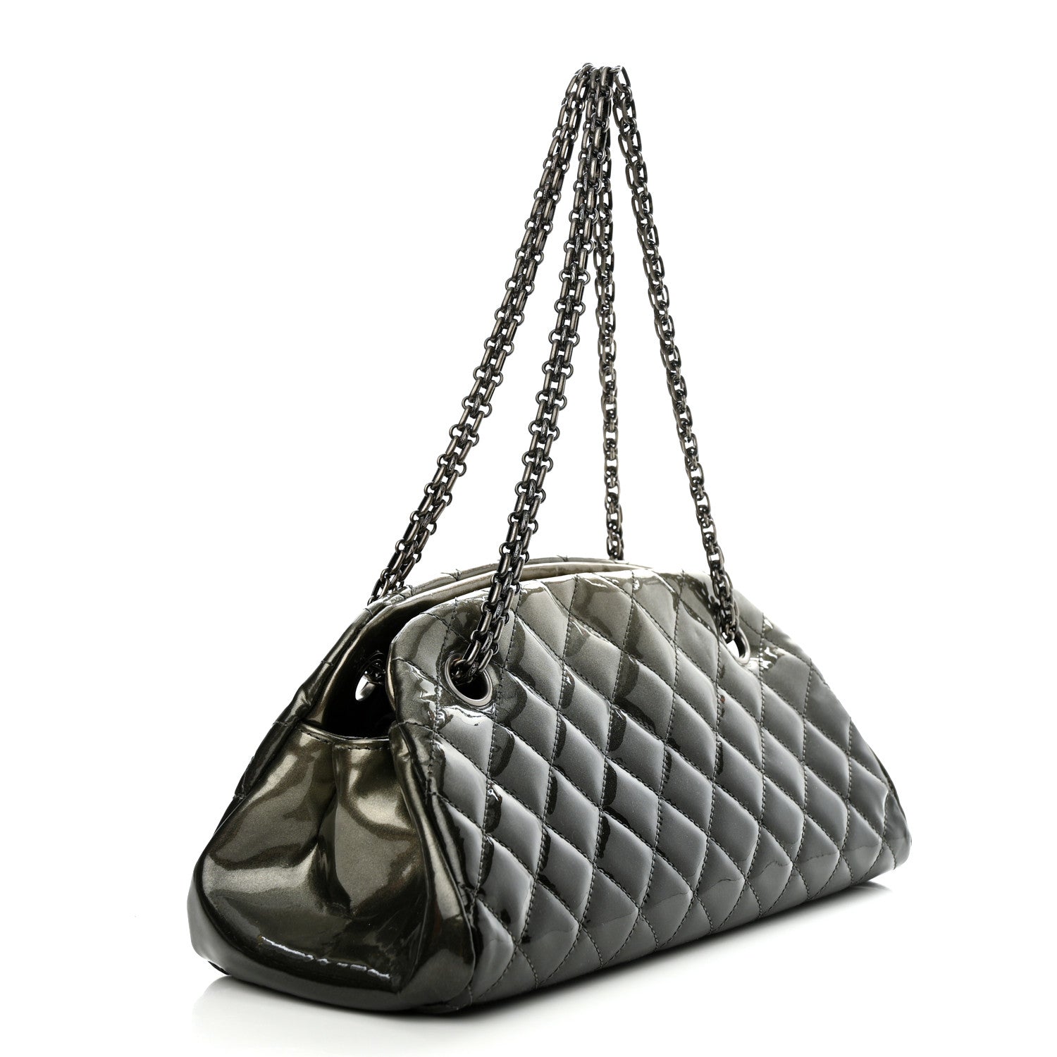 Chanel Patent Quilted Small Just Mademoiselle Bowling Bag Grey Black 2 of 9