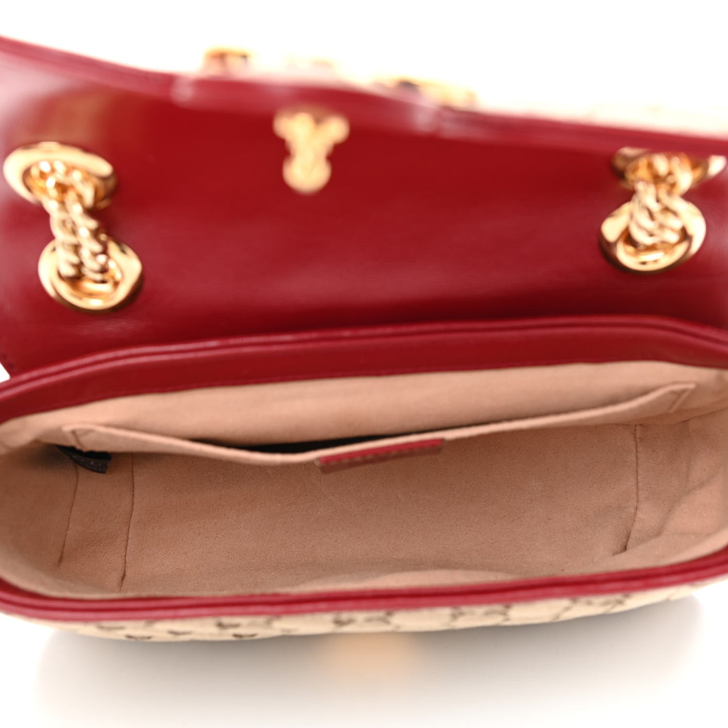 Monogram Azalea Calfskin Matelasse Diagonal Mini GG Marmont Shoulder Bag Beige Ebony New Cherry Red