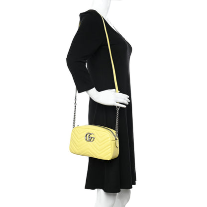 Gucci Calfskin Matelasse Small GG Marmont Chain Shoulder Bag Banana 2 of 11