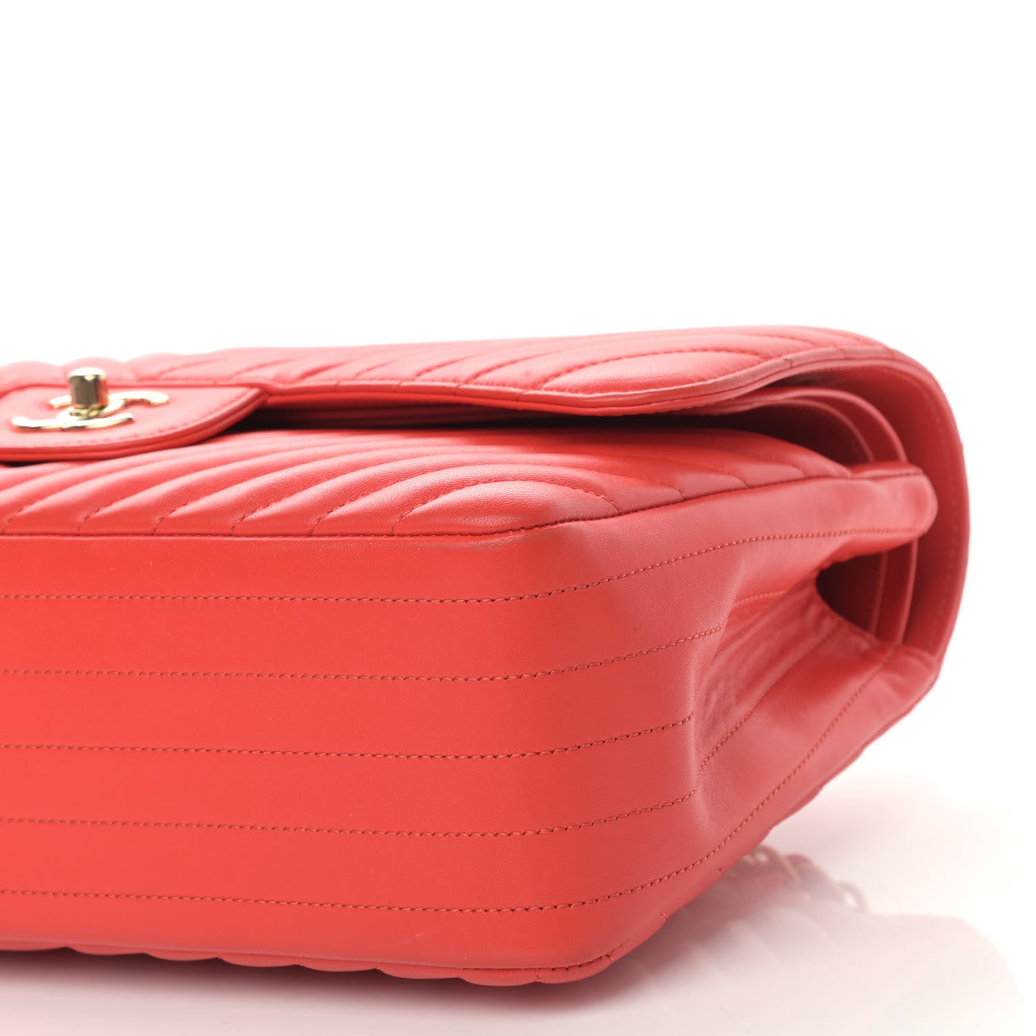 Chanel Lambskin Chevron Quilted Jumbo Double Flap Red 10 of 13
